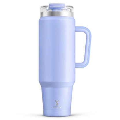 Meoky 40 oz Tumbler with Handle and Straw, Insulated Tumbler with Lid and Straw, Stainless Steel Travel Mug, Keeps Cold for 34 Hours, 100% Leak Proof, Fits in Car Cup Holder (Lilac) - color: Lilac, size: 40 Ounces