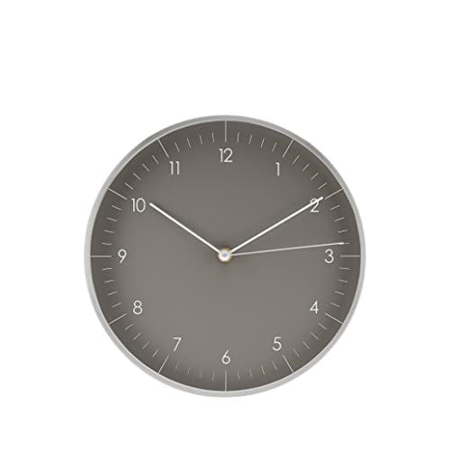 Modern Silent Quartz Wall Clock, 10in, Dark Grey & Silver | Designed in Germany, Simple & Elegant, Non-ticking, Analog, Battery operated, Housewarming gift, for Living room, Bedroom - color: Dark Grey, 10"