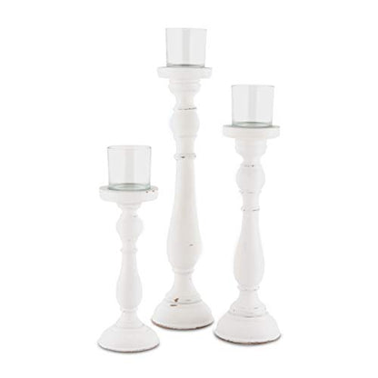 Shabby Chic Spindle Candle Holder Set White