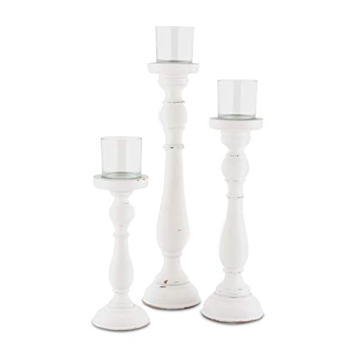 Shabby Chic Spindle Candle Holder Set White
