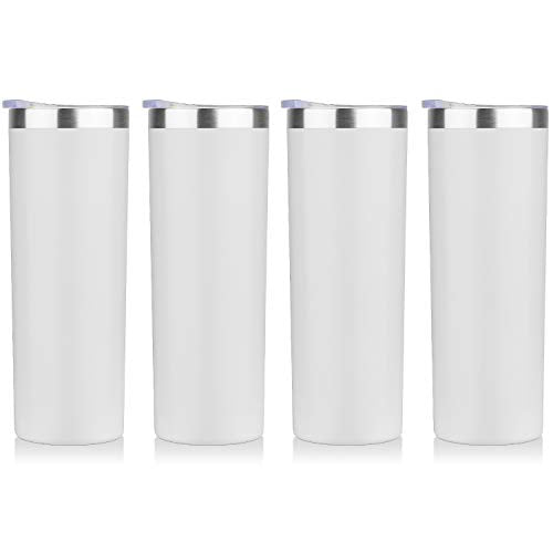 HASLE OUTFITTERS 20 oz Skinny Tumblers Bulk Set, Stainless Steel Insulated Slim Tumblers with Lids, Reusable Double Wall Travel Coffee Mugs, Durable Powder Coated Travel Water Cups(White, 4) - color: White, size: 20 oz (4 Count)