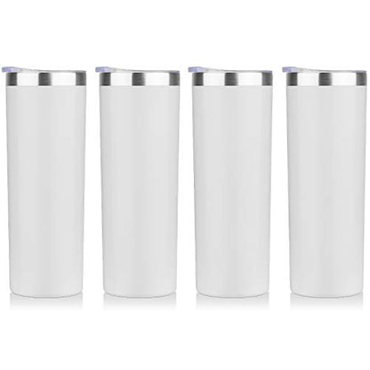 HASLE OUTFITTERS 20 oz Skinny Tumblers Bulk Set, Stainless Steel Insulated Slim Tumblers with Lids, Reusable Double Wall Travel Coffee Mugs, Durable Powder Coated Travel Water Cups(White, 4) - color: White, size: 20 oz (4 Count)