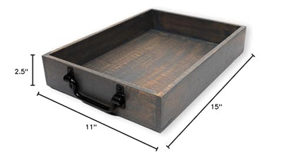 GoCraft Handmade Wooden Tray with Metal Handles – 15" x 11" x 2.5" Decorative Serving Tray in Grey Washed Finish – Versatile Tray for Breakfast in Bed, Lunch, Dinner, Appetizers, Coffee Table