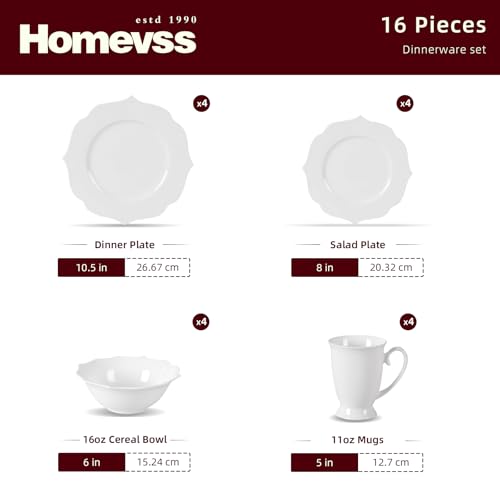 HomeVss, New Bone China Dinnerware Set, Embossed Lotus, 16pc Set - color: Lotus, size: Service for 4 - 16pc Set