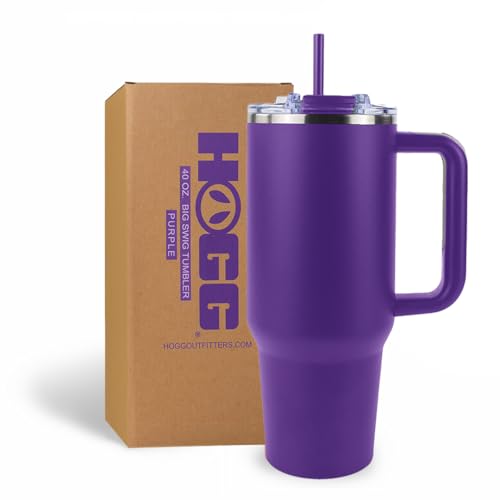 Hogg Big Swig 40oz Tumbler with Handle and Straw - Purple, 40 oz Tumbler, Insulated Cup with Handle, 40oz Water Bottle with Straw, Thermal Cups, Leak Proof Lid, Travel Mugs, Stainless Steel - color: Purple