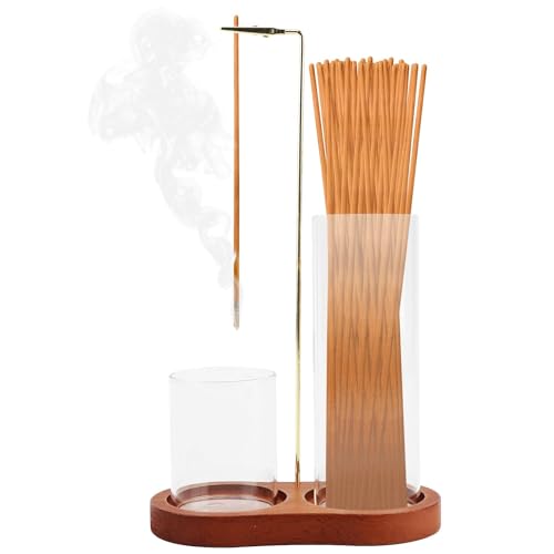 2 in 1 Incense Holder for Sticks, Anti-ash Incense Burner with Glass Ash Catcher, Incense-Holder for Meditation Yoga Spa Room Decor(Color:Brown)