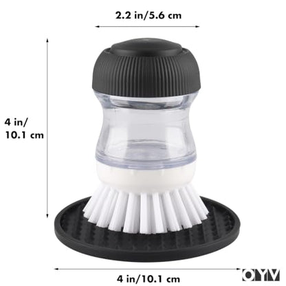 OYV Soap Dispensing Palm Brush Set | Includes Silicone Drip Tray, 1 Refill, Non-Scratch Nylon Bristles, Kitchen Dish Scrub Brush for Cleaning Pots, Pans, Sinks - color: White/Clear/Black