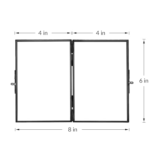 REDHUGO Glass Pressed Flower Frame Handmade, Rectangle, Black, 4×6 Inches | Hinged Double Press Flower Frame, Tabletop Brass Photo Frames, Rectangle Dried Flowers Display Folding Frames for Home - color: Black, size: 4L" x 6W"