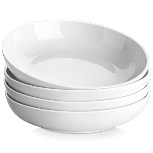 MALACASA 10" Large Pasta Bowls Set of 4, 56 OZ Wide and Shallow Salad Bowls Soup Bowls, Porcelain White Serving Bowls, Kitchen Bowl Plates Pasta Plates, Microwave & Dishwasher Safe, Series REGULAR - color: Ivory White, size: 56 Oz (4 Piece)