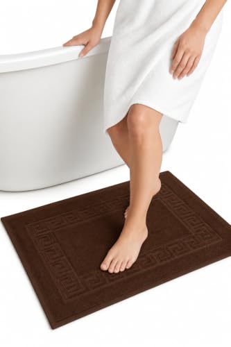 100% Recycle Cotton Bath Mat Mocha Key Pattern Bath Rug [Not a Bathroom Rug], Soft Absorbent 330 GSM Shower Floor Towel Set, Hotel Spa Quality, Machine Washable (2 Pack) - color: Mocha