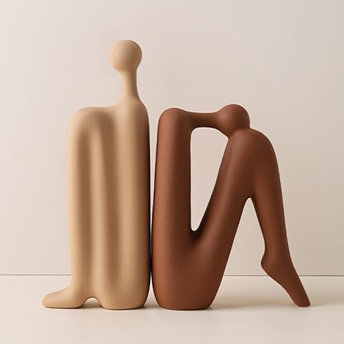 Linxia Abstract Ceramic Figurine Bookends | Warm Brown & Off-White Pair | Back-to-Back Design | Decorative Desk, Office & Window Display Accents - color: Warm Brown & Off-white