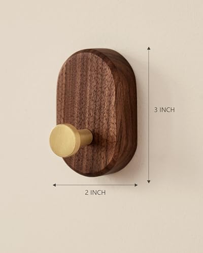 Wood Coat Hooks Wall Mount - Modern Walnut Coat Hook with Bronze Accent for Hanging Clothes,Keys,Purse,Robes,Towel,Backpacks, Single Brass Wall Hooks Heavy Duty for Entryway, Closet, Bathroom (4 Pack) - size: HT-4Pack