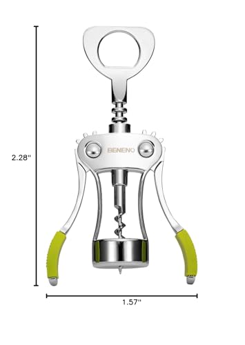 Beneno Wine Opener, Premium Wing Corkscrew Wine Bottle Opener, Green | Durable Solid Zinc Alloy Body, Precise Sharp-Edged Screw, Ergonomic Non-Slip Grip Wing Handle, Multifunctional Bottle Openers - color: Green