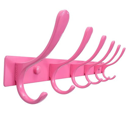 SKOLOO Coat Rack Wall Mounted - 6 Hooks, Heavy Duty, Stainless Steel, Metal Wall Hangers, Sturdy Coat Hooks for Hanging Coats, Jacket, Clothes, Hat, Pink - color: Pink, size: 6 Hook(1 Pack)