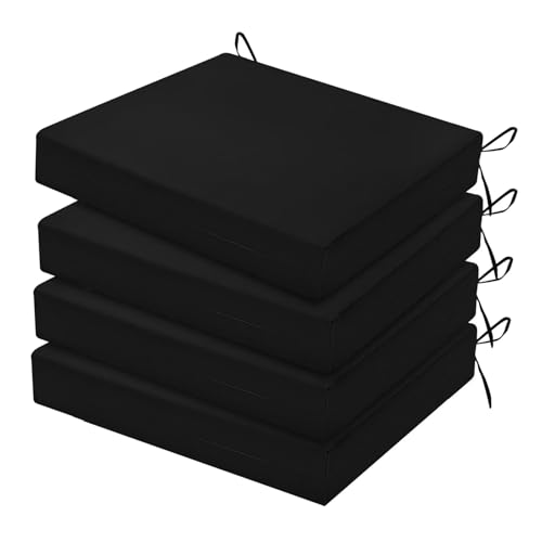 HARBOREST Outdoor Chair Cushions Set of 4, Water Resistant Patio Chair Cushions with Ties, Square Corner Outdoor Seat Cushions for Patio Furniture, 18.5"x16"x3", Black - color: Black, size: 18.5"x16"x3" (4 Pack)