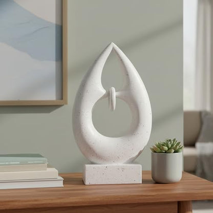 Abstract Teardrop Sculpture, White Speckled Resin, Modern Home Decor Figurine, 9.84in x 5.51in, Tabletop Art Piece