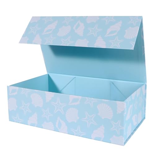 LFBOX Blue Ocean Theme Gift Box with Magnetic Lids 1 Pack | Large Bridesmaid Proposal Boxes 13.8x8.3x4.4 in, Rectangle Wedding Decorative Storage Box - color: Ocean Theme, size: 1 Count (Pack of 1)