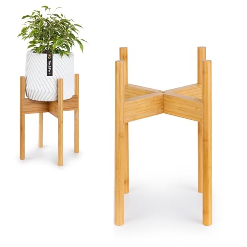 Fox & Fern Mid Century Plant Stands for Indoor Planters, Bamboo, 8 Inch | Plug In Design, Holds 150 lbs, Two High Options, Fixed Size, Wooden Plant Stand for Indoor Planters, Extra Large Pot Holder - color: Bamboo, size: 8 Inch