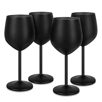 Lifecapido Stainless Steel Wine Glasses Set of 4, 18oz Stainless Steel Wine Goblets with Cup Brush, Stemmed Metal Wine Glasses for Party Office Wedding Anniversary, Great for Red White Wine (Black) - color: Black