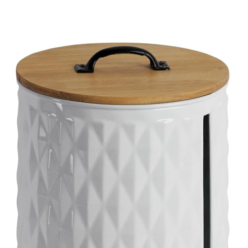 Metal Paper Towel Holder, Weighted Base with Suction Cups | Embossed with Wooden Lid, Easy Tear Roll Dispenser for Kitchen Counter, Bars, Dining Tables - color: Diamond White