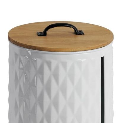 Metal Paper Towel Holder, Weighted Base with Suction Cups | Embossed with Wooden Lid, Easy Tear Roll Dispenser for Kitchen Counter, Bars, Dining Tables - color: Diamond White