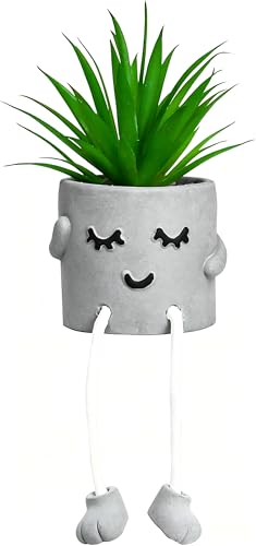 Zerzsy Small Artificial Plants in Cement Pots with Hanging Leg, Bathroom Plants Decor, Cute Fake Plant Succulents Desk Decor for Women, Shelf Decor Aesthetic - Set of 1 - color: 1 Pcs Set/Shy