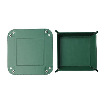 Valet Tray Desktop Storage Organizer – Vegan Leather Catchall Tray Bedside Vanity Tray Nightstand Caddy Holder for Remote Controller, Watch, Keys, Phone, Wallet, Coin, Jewelry, Midnight Green - color: Midnight Green