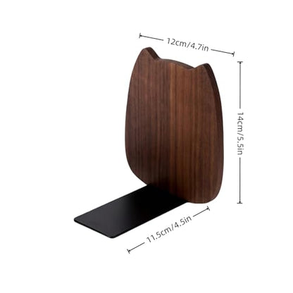 2-Pack Kitten Walnut Bookends, 5.5x4.7in | Solid Wood, Natural Grain, Non-Slip Base, Detachable, for Shelves/Desk/Kids Room - color: Black Walnut Wood Kitten