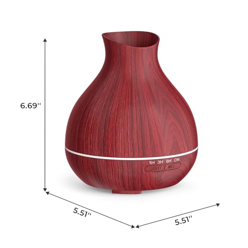 Aromatherapy Essential Oil Diffuser 550ml 12 Hours Wood Grain Aroma Diffuser with Timer Cool Mist Humidifier for Large Room, Home, Baby Bedroom, Waterless Auto Shut-off,7 Colors Lights Changing - color: Rosewood