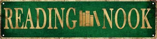 Vintage Reading Nook Metal Tin Sign 4x16 in Rustic Perfect for Home Cabin Porch or Bedroom Decor Ideal Holiday Gift Home Wall Art Decor - color: Reading Nook