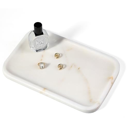 Marble Tray, 12"x8" Natural Marble Vanity Tray for Countertop Bathroom Kitchen Dresser, Decorative Catchall Trays for Perfume Jewelry, Rectangular Stone Serving Tray(Golden Calacatta) - color: Golden Calacatta
