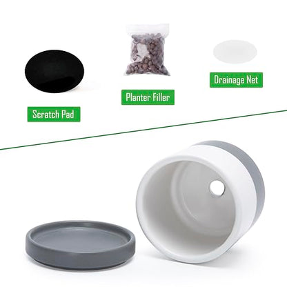 D'vine Dev 4-Pack Ceramic Pots with Saucers, White/Grey, 3.5 in, 94-X-A-6 | Glazed Ceramic, Drainage Hole and Saucer, Sleek Cylinder Shape, High Temperature Fired, Ideal for Small Houseplants - color: White/Speckled Grey, size: 3.5 Inch