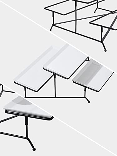 Kanwone 2 Tier Serving Stand With White Porcelain Platters, 14.5" x 6" Tiered Tray for Entertaining Party, Dessert Stand With Black Metal Base - style: Style2