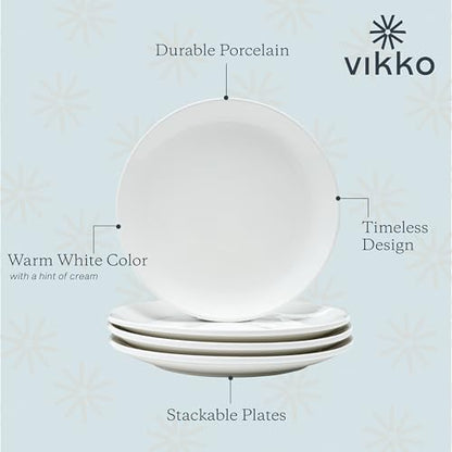 Vikko Dinner Plate, Set of 6 White Plates, 9 Inch Ceramic Dinner Plates Set, Stackable Dinner Plates for Every Day and Special Occasion, Restaurant Style, Dishwasher Safe, Microwave Safe - size: 9" Dinner Plate