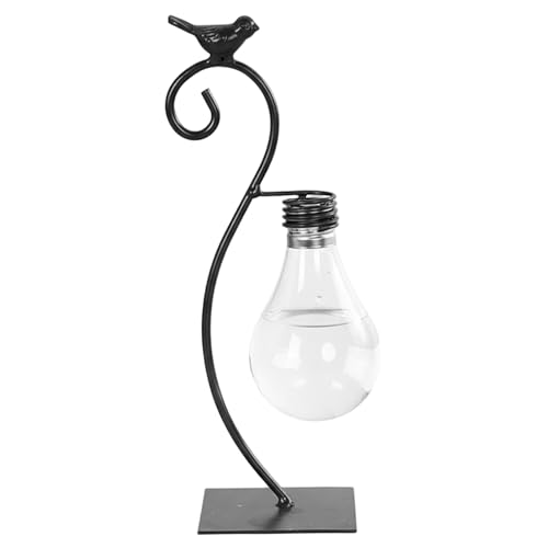 Hydroponic Vase, Retro Tabletop Plant Propagation with Metal Holder, Air Planter Plastic Bulb Vase for Home Garden Office Decoration