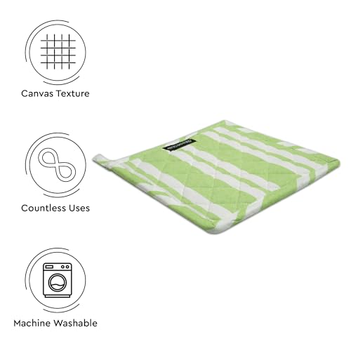 Encasa XO Pot Holders, Quilted Kitchen Hot Pads 8"x8" Franca Lime Stripes | 100% Eco-Friendly Cotton | Thick Cotton Padding Insulation | Convenient Hanging Loop | Set of 2 - color: Franca Lime Stripes