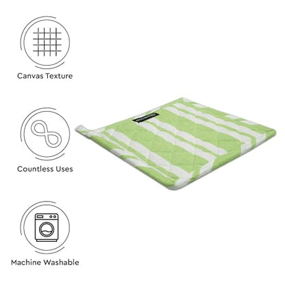 Encasa XO Pot Holders, Quilted Kitchen Hot Pads 8"x8" Franca Lime Stripes | 100% Eco-Friendly Cotton | Thick Cotton Padding Insulation | Convenient Hanging Loop | Set of 2 - color: Franca Lime Stripes