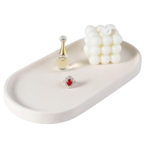 Creamy White Marble Tray for Bathroom, 12"x6" Natural Luxury Marble Vanity Tray for Home Decor Countertop, Stone Oval Trays for Perfume & Jewelry Organizer, Stone Storage Trays - color: Creamy White, size: 12" x 6" x 0.7"