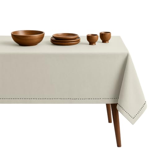 Ivory Cotton Tablecloth, Table Cover 52x70 Inch, Fits 4-6 Seats, Durable, Washable, Wrinkle Resistant, Rectangle Table Cloth for Dining, Elegant Dinners, Weddings, Special Occasions - color: Ivory, size: 70" x 52" (Rectangular)