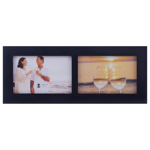 6x4 2-Opening Collage Picture Frame Black Wood | Two 4x6 openings, shatter-resistant glass, tabletop & wall mount - size: 6x4 - 2 Opening