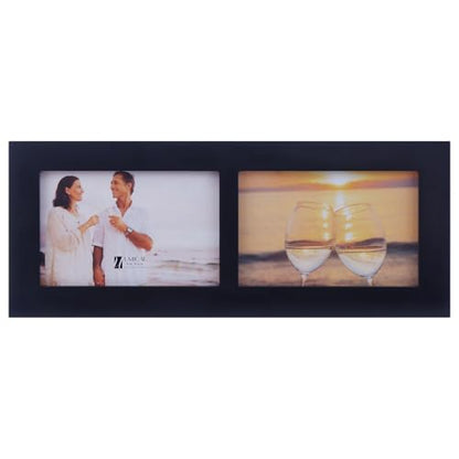 6x4 2-Opening Collage Picture Frame Black Wood | Two 4x6 openings, shatter-resistant glass, tabletop & wall mount - size: 6x4 - 2 Opening