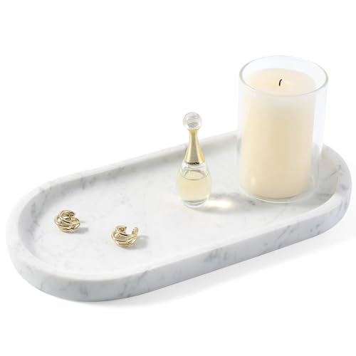 Natural White Marble Tray for Home Decor, 10" x 5" Marble Vanity Tray for Bathroom Countertop Organizer Stone Trays, Catchall Tray for Perfume, Candles, Jewelry (Bianco Carrara) - color: Bianco Carrara White