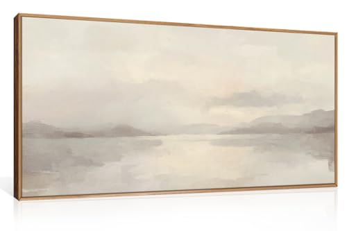 LHIUEM Large Abstract Neutral Beige Pastel Framed Canvas Wall Art,Modern Watercolor Lakes Wall Decor,Nature Mountain Minimalist Artwork for Living Room,Bedroom,Dining Room,Office -20"x40"x1 - color: Abstract Neutral Beige Pastel Wall Art, size: 20''x40''x