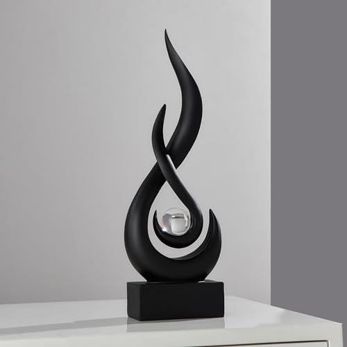 FJS Black Abstract Flame Sculpture for Living Room Coffee Table Decor | Modern Black Sculpture Decor For Living Room, Shelf, Dinins Table Centerpiece, Office Desk, 11.8"H Minimalist Hone Accent - color: A - 11.8"h Black