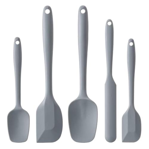 Silicone Spatula Set,5 Piece Food Grade Rubber Spatulas,Grey | Spatulas Silicone Heat Resistant for Baking,Cooking,and Mixing High Heat Resistant Non Stick Dishwasher Safe BPA-Free - color: Gray