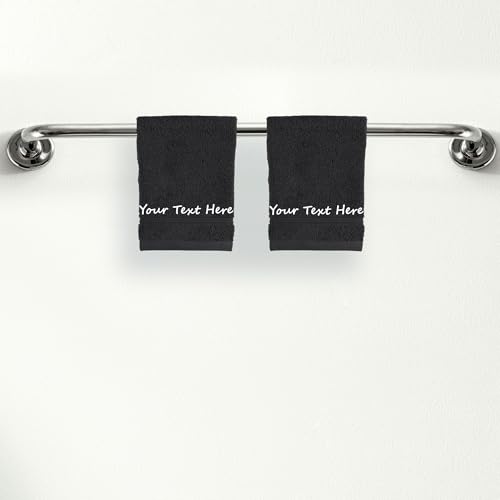 Personalized Custom 2-Piece Washcloths Set – 100% Cotton, Soft & Absorbent – Embroidered Name or Monogram – Hotel Towels for Bathroom, Spa, Hotel, Wedding & Gift – Black - color: Black, size: 2 Washcloths