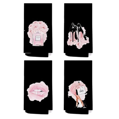 SPBL&L Pink and Black Hand Towels for Bathroom Set of 4, Women's Fashion Black Hand Towels for Bathroom, 16x24 Inches - color: Bathroom-black Five