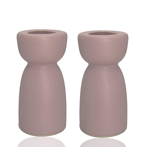 Candlestick Holders, Ceramic Purple Taper Candle Holder Candlelight Stand Candleholder, Modern Boho Candle Holders for Desktop Table Setting Dining Bathroom Wedding Decoration,2 Pack - color: Purple