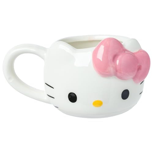 Silver Buffalo Sanrio Hello Kitty Cream Bows, 3D Mini Cup Set, 4pk, 3.5oz | Different Color, Pack, Sculpted Ceramic Mug, Perfect for Sugar or Milk, 0.1 Liters - color: White/Multi