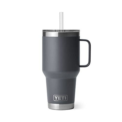 YETI Rambler 35 oz Tumbler with Handle and Straw Lid, Travel Mug Water Tumbler, Vacuum Insulated Cup with Handle, Stainless Steel, Charcoal | Insulated Tumbler with Straw and Lid for Cold Drinks, Cup Holder Compatible, Dishwasher Safe - color: Charcoal, s